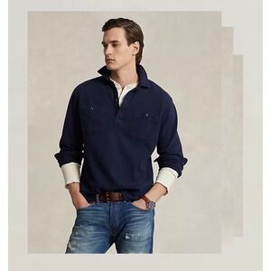 Polo Country Ralph Lauren Men's L Blue ‎ Classic Fit Moleskin Popover Workshirt